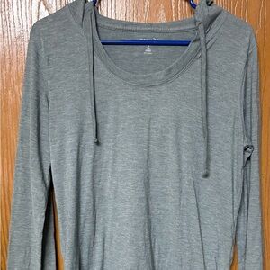 Ladies Old Navy Active Gray Long Sleeve Hooded Shirt Sz M Tall